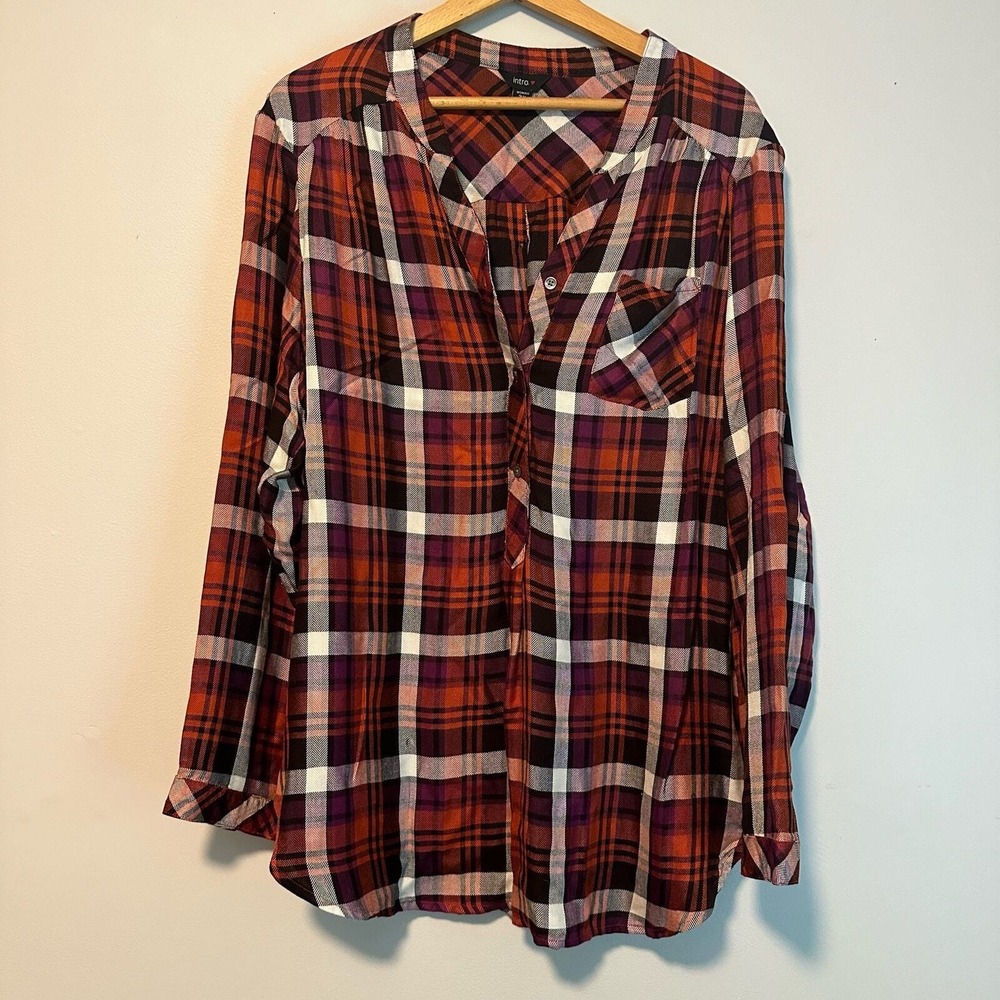 Intro plaid tunic shirt fall orange purple Size 3x